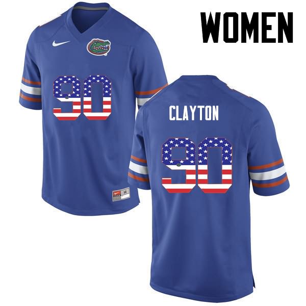 Women's NCAA Florida Gators Antonneous Clayton #90 Stitched Authentic USA Flag Fashion Nike Blue College Football Jersey OER2265NT